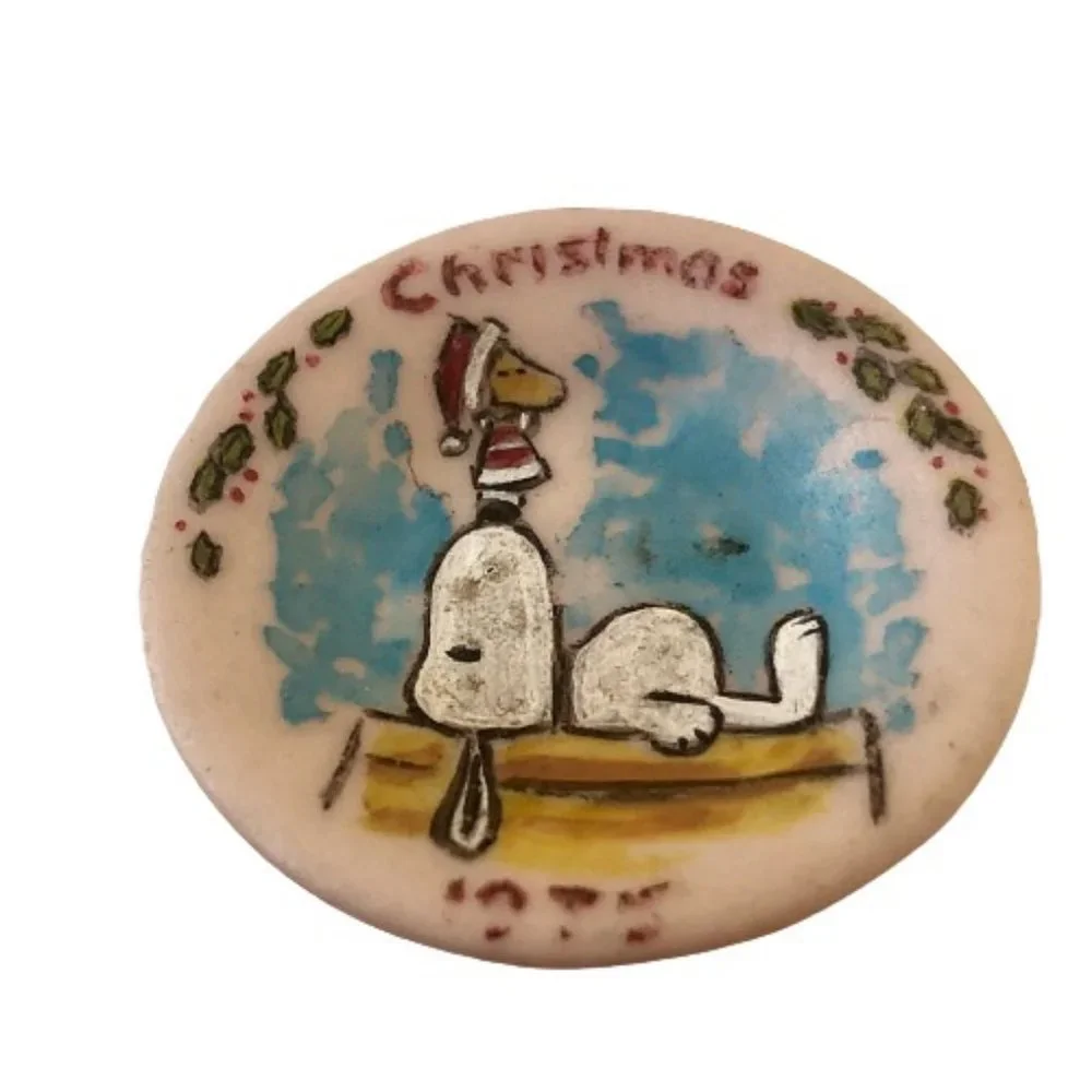 Christmas Miniature Plate 1976 SNOOPY + WOODSTOCK Signed H. Dunford Rare